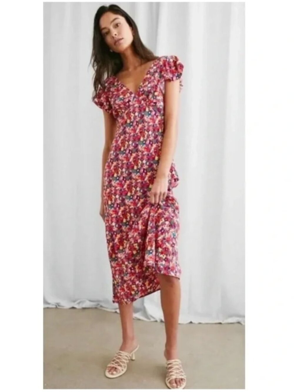 NWOT RAILS KENZ FLORAL RUFFLE SLEEVE MIDI DRESS Small